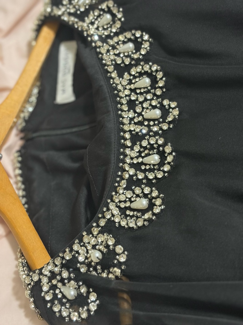 Mac Duggal Black Evening Dress with Crystal & Pearl Embellishment